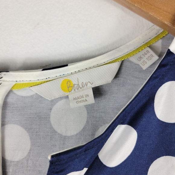 Boden Poplin Polka Dot Sleeveless Split Neck Belted Fit and Flare Midi Dress - Picture 6 of 14